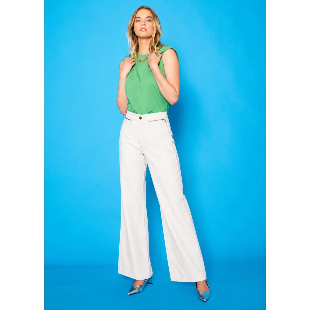 Noend Denim $172 Culotte Zip Wide Leg Jeans White High Rise Zipper Detail USA 28